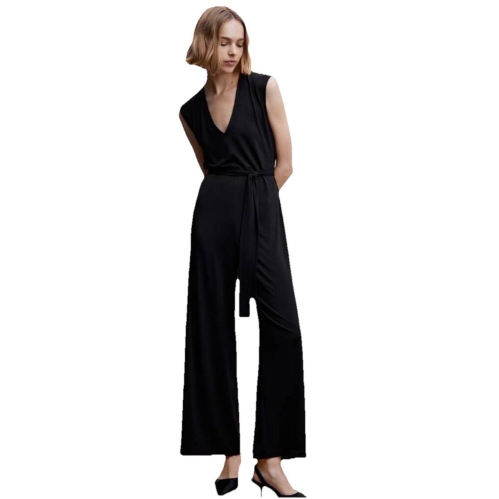 MANGO MNG Women’s Bow Sleeveless Jumpsuit with Tie Belt XL